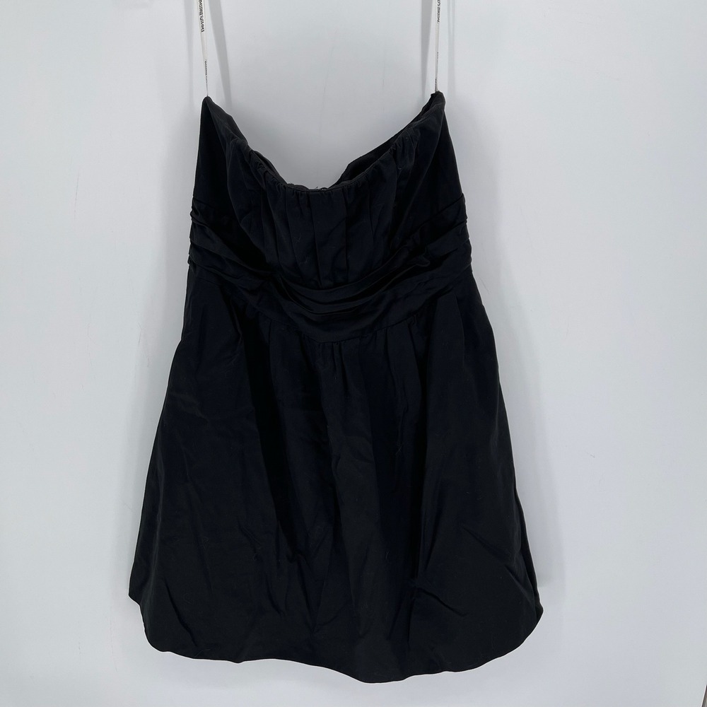 David's Bridal Women's Black Strapless Ruched Cotton Cocktail Mini Dress Size 14